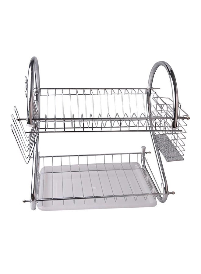 طبقتان من رفين تجفيف مع لوح تصريف فضي/أبيض - Image 1