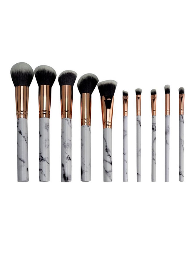 10-Piece Marble Patterned Makeup Brush Set White/Rose Gold/Black - Image 1