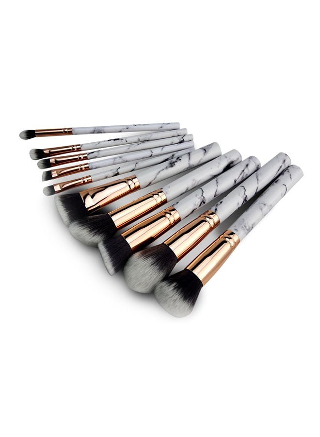 10-Piece Marble Patterned Makeup Brush Set White/Rose Gold/Black - Image 2