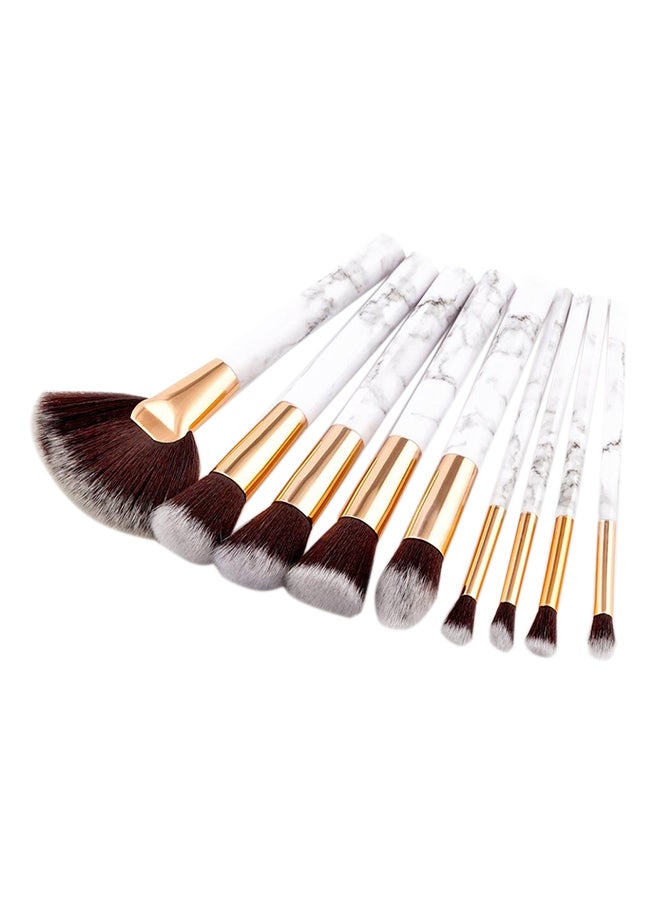 طقم فرش مكياج بنمط رخامي مكون من 9 قطع أبيض/ ذهبي مائل إلى الوردي/ بني