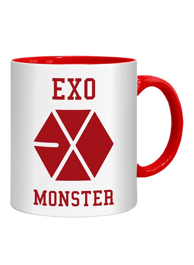 إف إم ستايلز كوب مطبوع عليه عبارة"Exo Monster" أحمر/أبيض