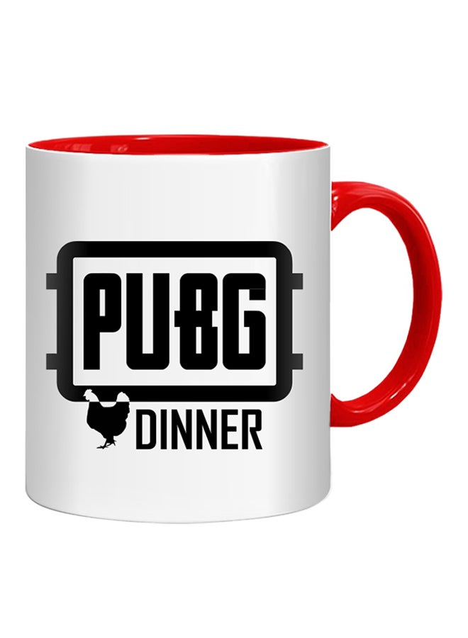 كوب  قهوة مطبوع عليه "PUBG Chicken Dinner" أحمر/ أبيض/ أسود