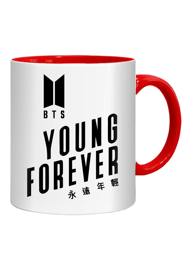 إف إم ستايلز كوب مطبوع عليه عبارة "BTS Young Forever" أبيض/أحمر/أسود