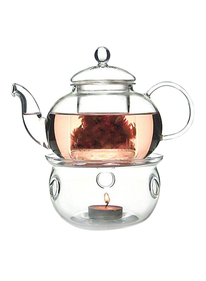 Goldedge Glass Teapot With Burner Set Clear 30x30x30cm 