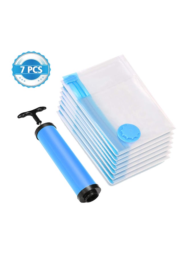 7-Piece Vacuum Storage Bag With Suction Pump Clear/Blue/Black 70x100cm
