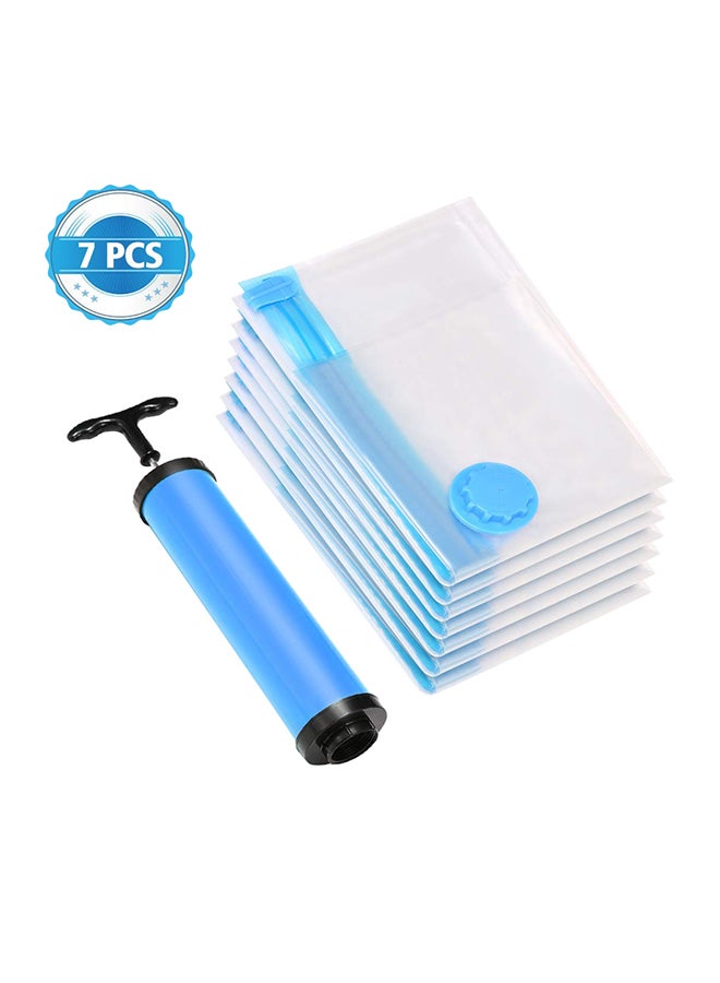 7-Piece Vacuum Storage Bag With Suction Pump Clear/Blue/Black 70x100cm