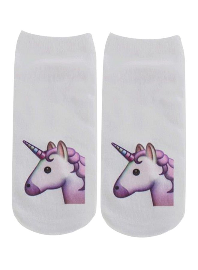 جوارب بطبعة يونيكورن كرتونية ثلاثية الأبعاد أبيض/أرجواني