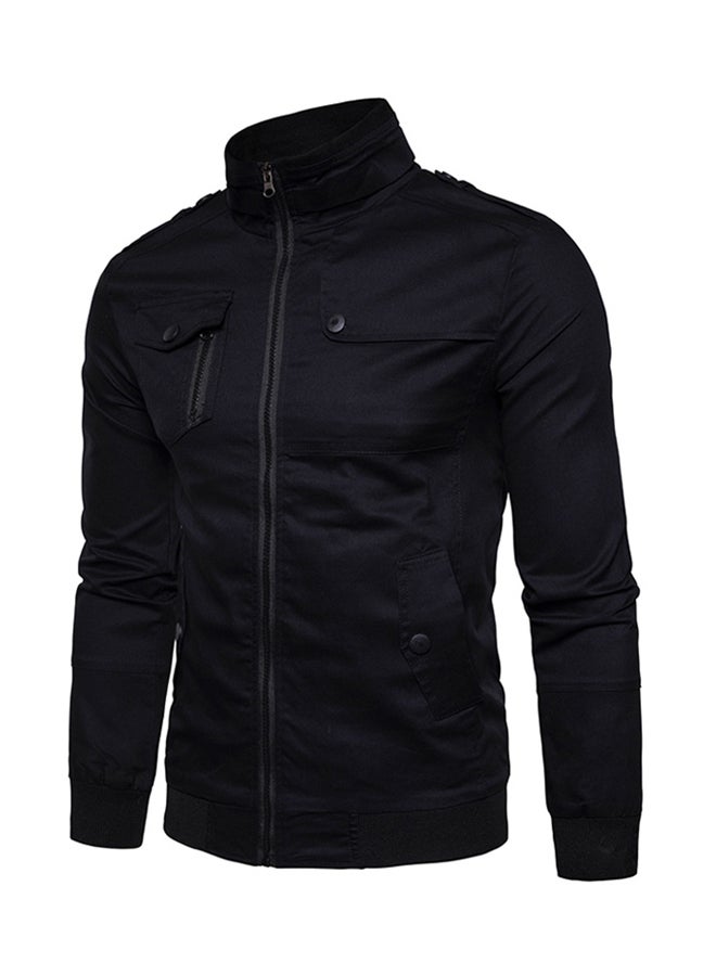 FASHION Zippered Long Sleeves Jacket Black  - Image 3