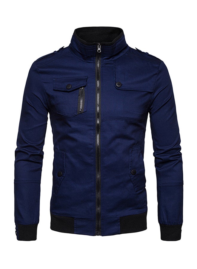 FASHION Zippered Long Sleeves Jacket Blue  - Image 1