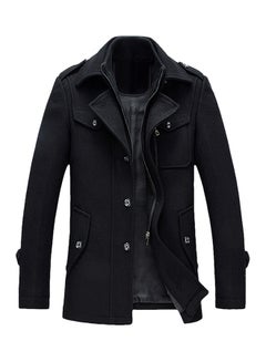 Casual Long Sleeves Coat Blue