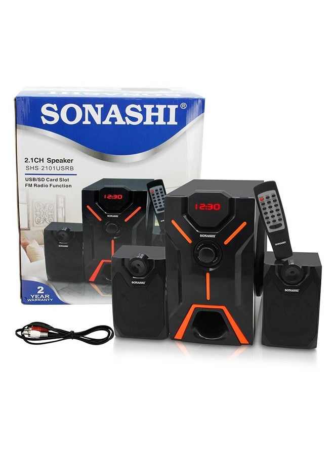 SONASHI - 2.1 Channel Multimedia Bluetooth Speaker System With Remote Control Fm Radio, Bluetooth, Usb, Sd Card Reader And Led Display Functions Powerful Sub-Woofer With Hi-Fi Surround Sound SHS-2101USRB Black - Image 1