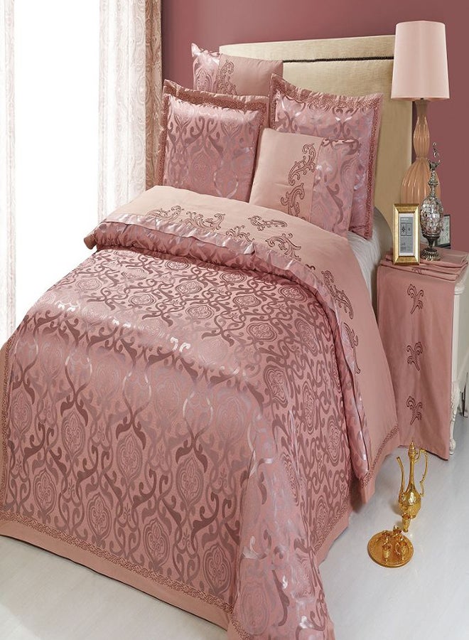 Senoures - 6-Piece Bedding Set With Jacquard Quilt Cover Cotton Peach 220 x 240cm - Image 1