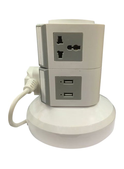 Universal Vertical Extension Socket With 2 USB Port White/Grey