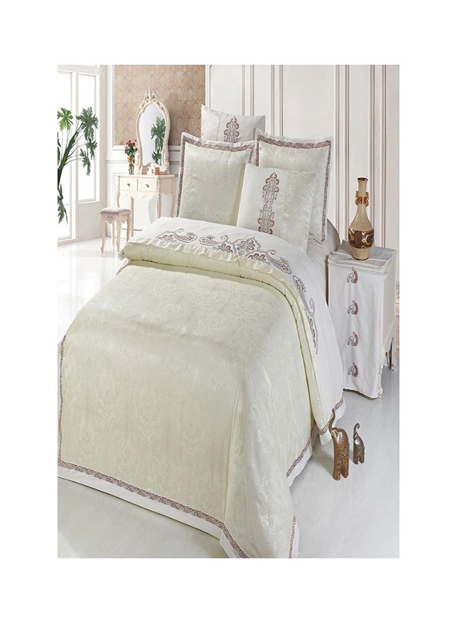Senoures - 6-Piece Bedding Set With Jacquard Quilt Cover Cotton Ivory King - Image 1