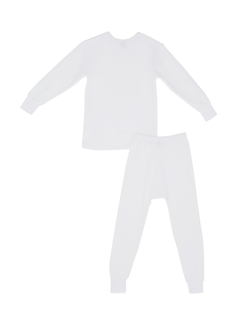 سلاجر طقم تيشيرت وبيجامة مخطط مصنوع من القطن أبيض - Image 2