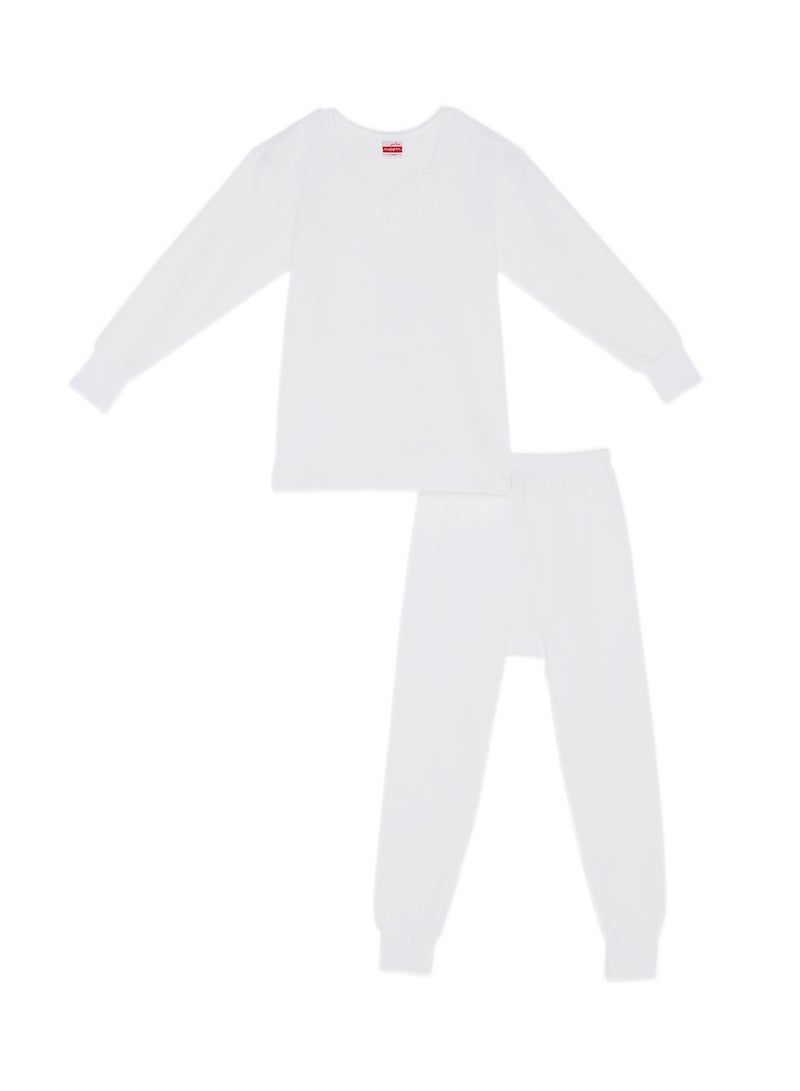 سلاجر طقم تيشيرت وبيجامة مخطط مصنوع من القطن أبيض - Image 1