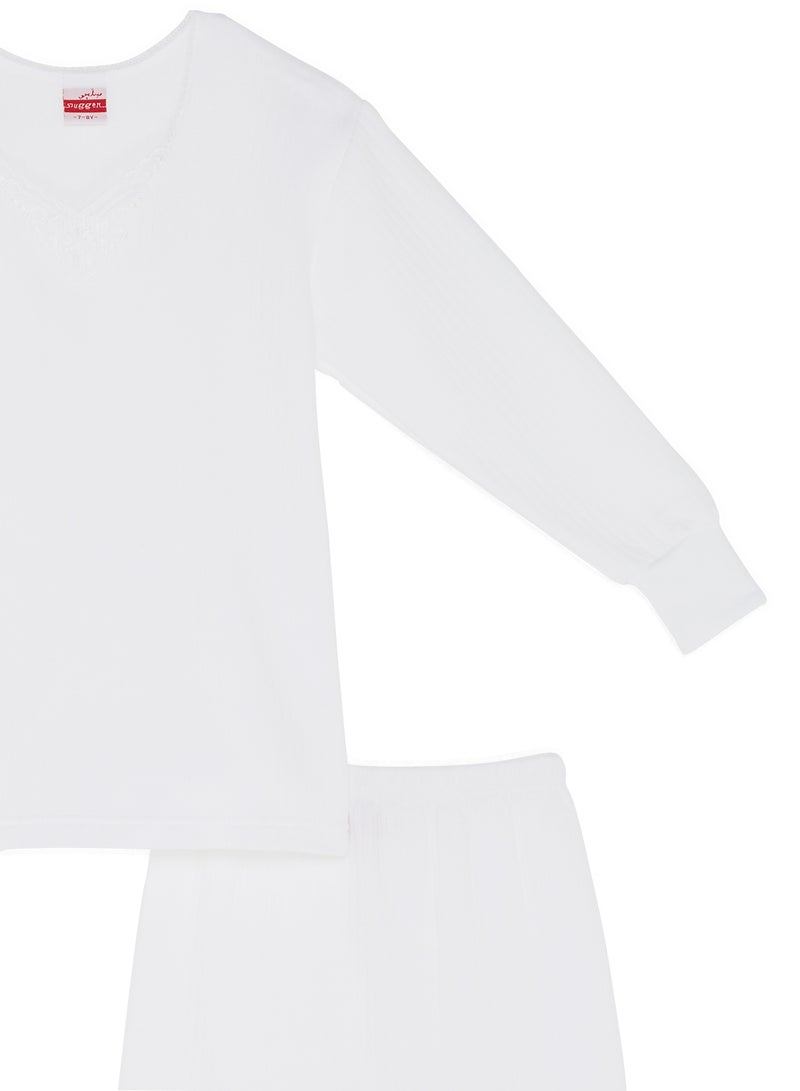 سلاجر طقم تيشيرت وبيجامة مخطط مصنوع من القطن أبيض - Image 3