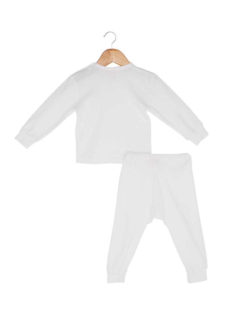 سلاجر طقم تي شيرت وبيجامة قطنية أبيض - Image 2