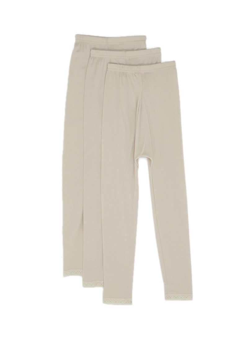 SLUGGER Pack Of 3 Lace Trim Leggings Beige  - Image 2