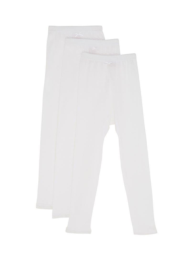 SLUGGER 3-Piece Striped Cotton Leggings With Lace Trim White  - Image 1