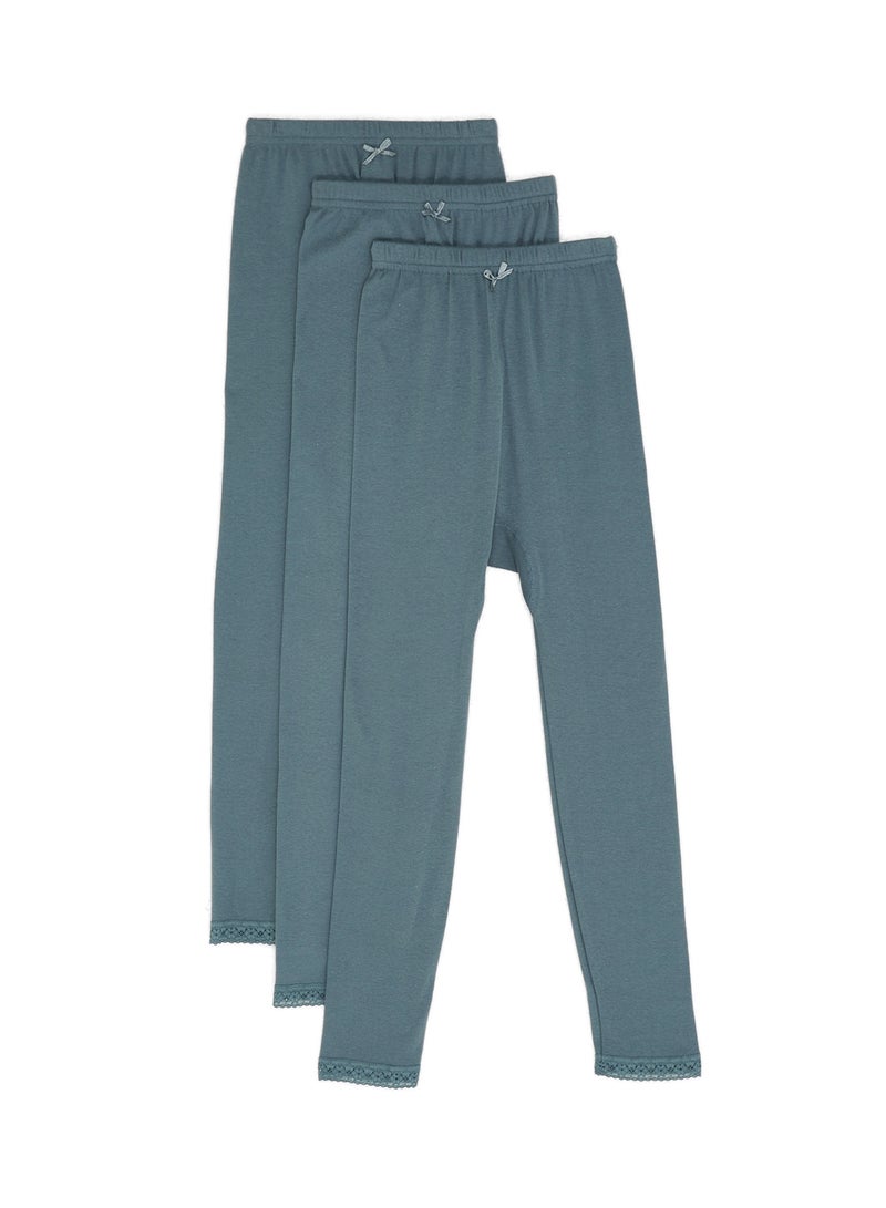 SLUGGER Pack Of 3 Lace Trim Leggings Grey  - Image 1