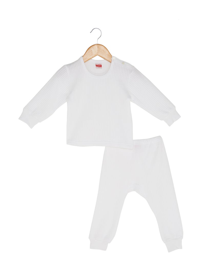 سلاجر طقم تي شيرت وبيجامة قطنية أبيض - Image 1