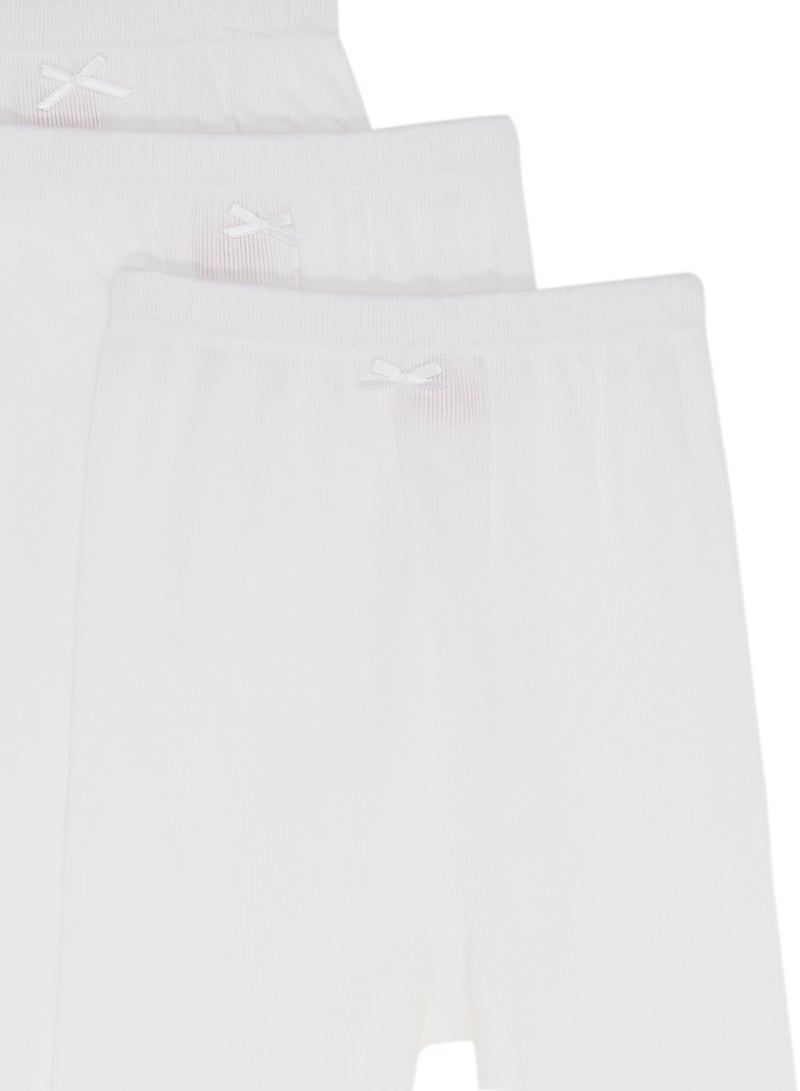 SLUGGER 3-Piece Striped Cotton Leggings With Lace Trim White  - Image 3