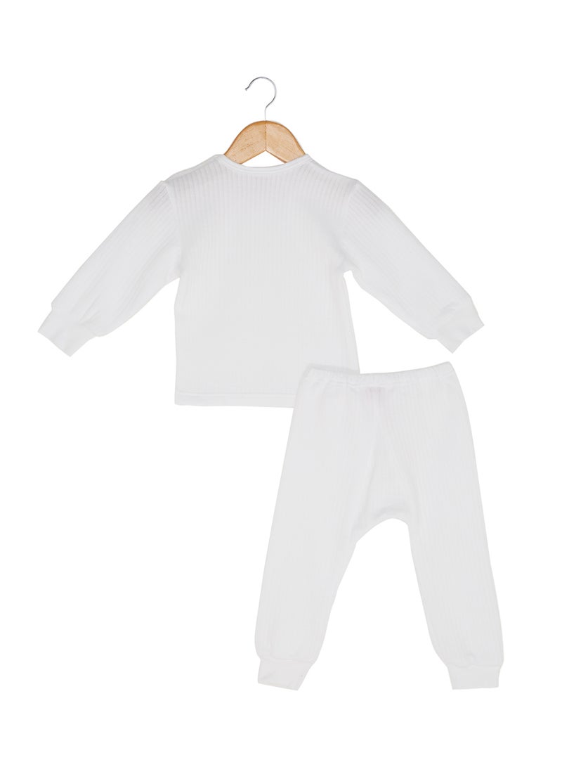 سلاجر طقم تي شيرت وبيجامة قطنية أبيض - Image 2