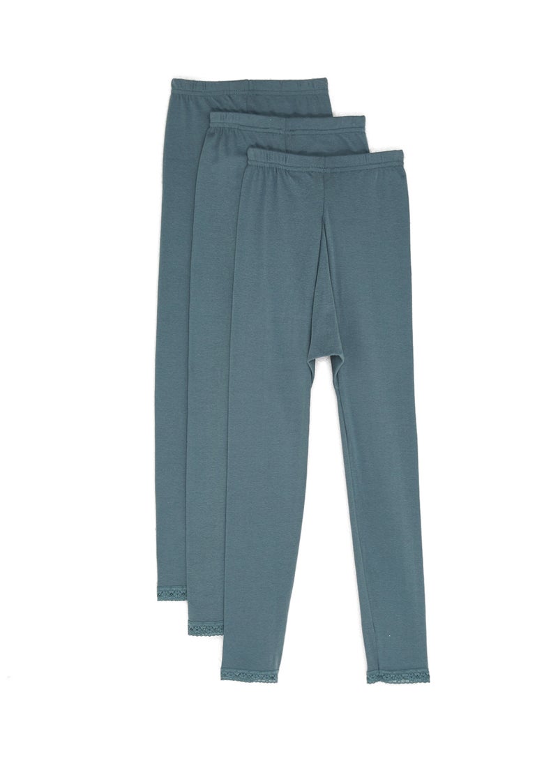 SLUGGER Pack Of 3 Lace Trim Leggings Grey  - Image 2