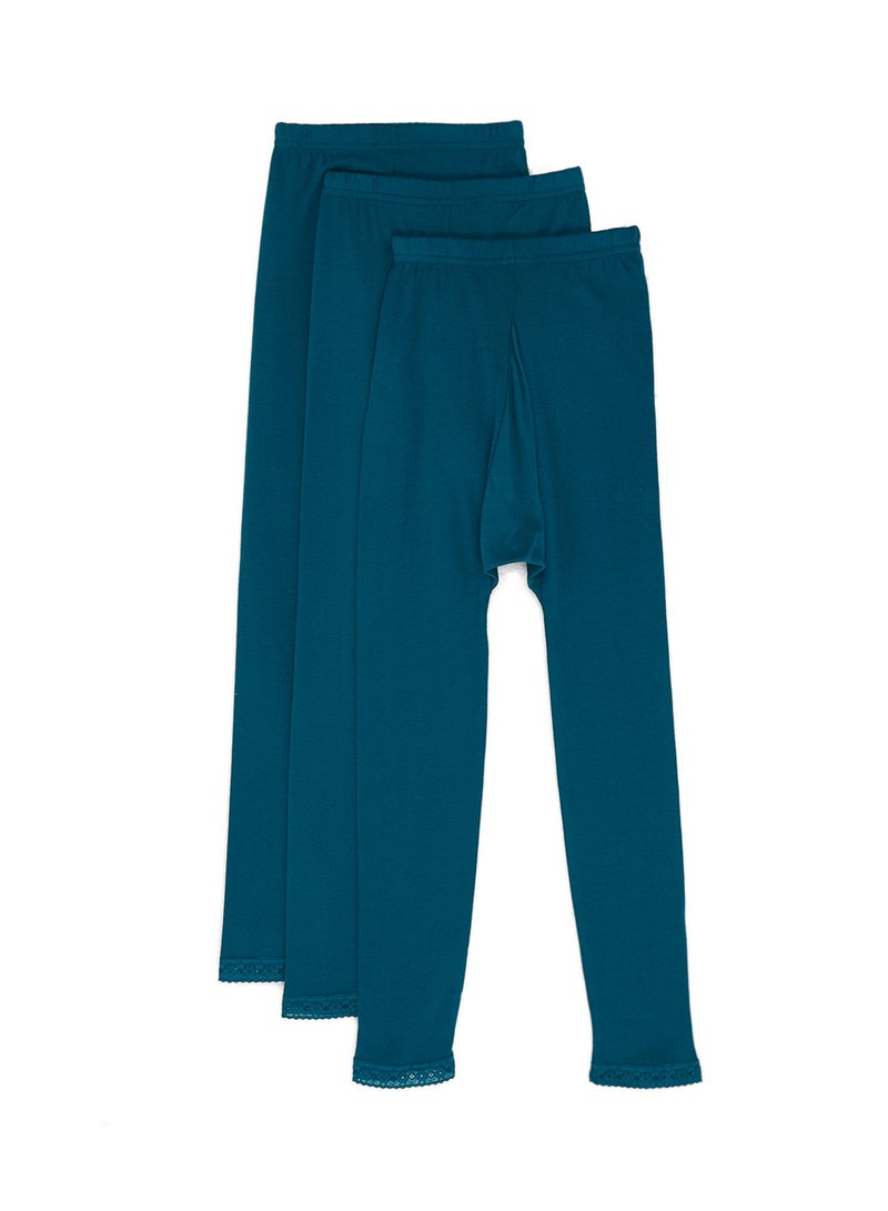 SLUGGER Pack Of 3 Lace Trim Leggings Green  - Image 2