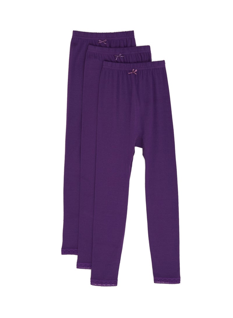 SLUGGER Pack Of 3 Lace Trim Leggings Purple  - Image 1