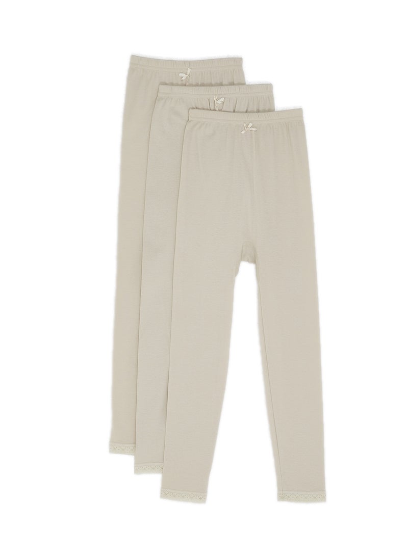 SLUGGER Pack Of 3 Lace Trim Leggings Beige  - Image 1