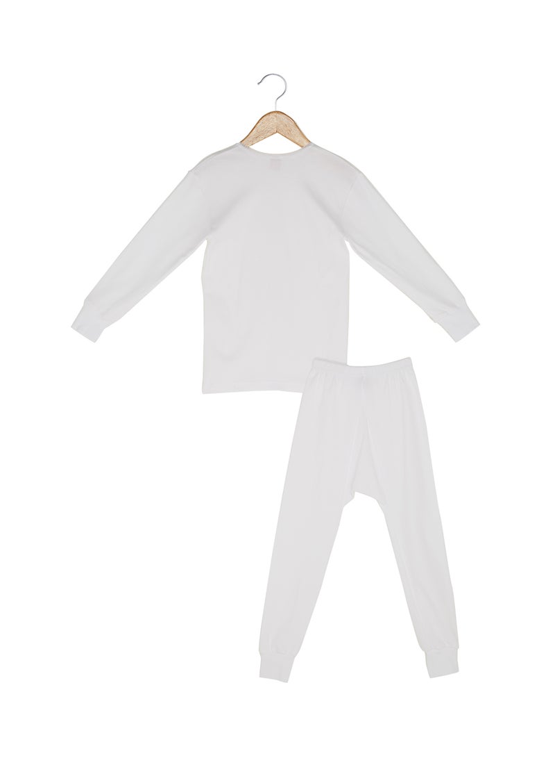 سلاجر طقم تي شيرت وبيجامة قطنية أبيض - Image 2