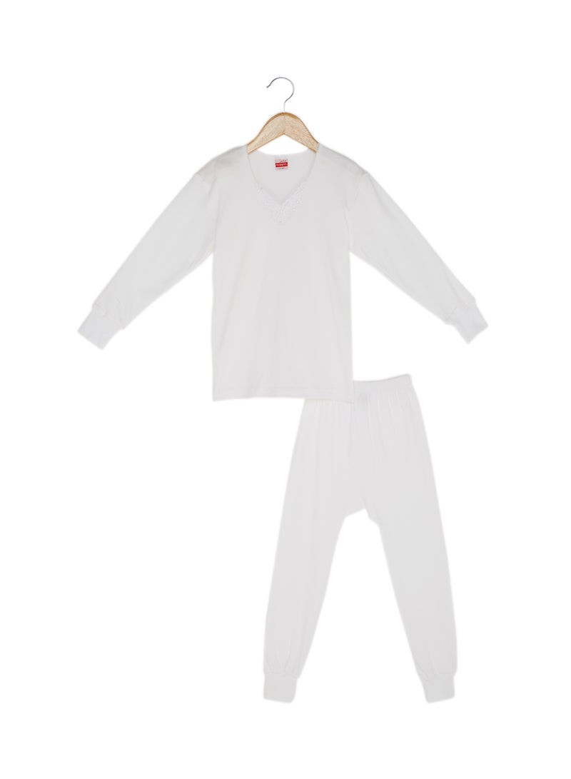 سلاجر طقم تي شيرت وبيجامة قطنية أبيض - Image 1