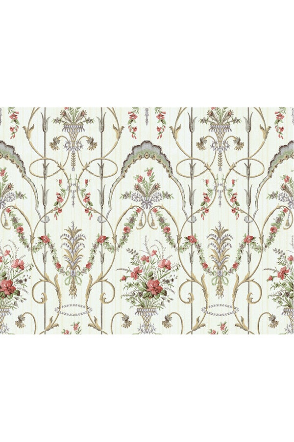 Parisian Florals Damask Floral Stripes Printed Wallpaper White/Green/Purple 8.23x0.68meter - v1544112454/N19832119A_1