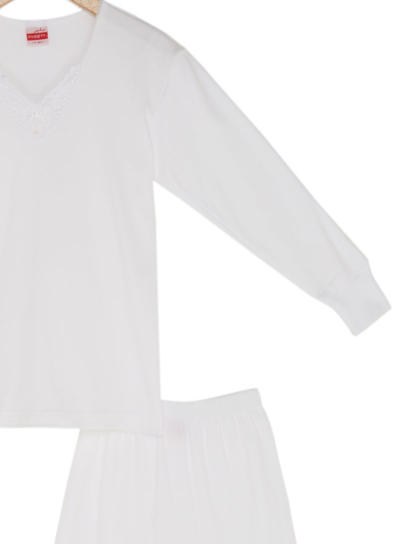 سلاجر طقم تي شيرت وبيجامة قطنية أبيض - Image 3