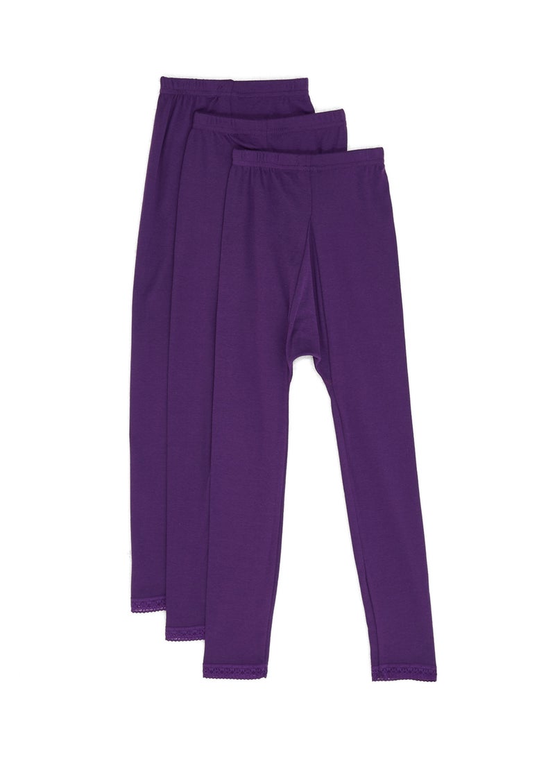 SLUGGER Pack Of 3 Lace Trim Leggings Purple  - Image 2