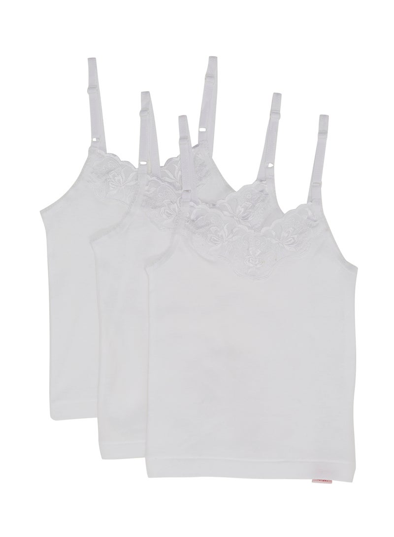 SLUGGER 3-Piece Cotton Camisole With Embroidery White  - Image 1