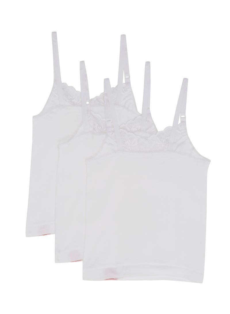 SLUGGER 3-Piece Cotton Camisole With Embroidery White  - Image 2