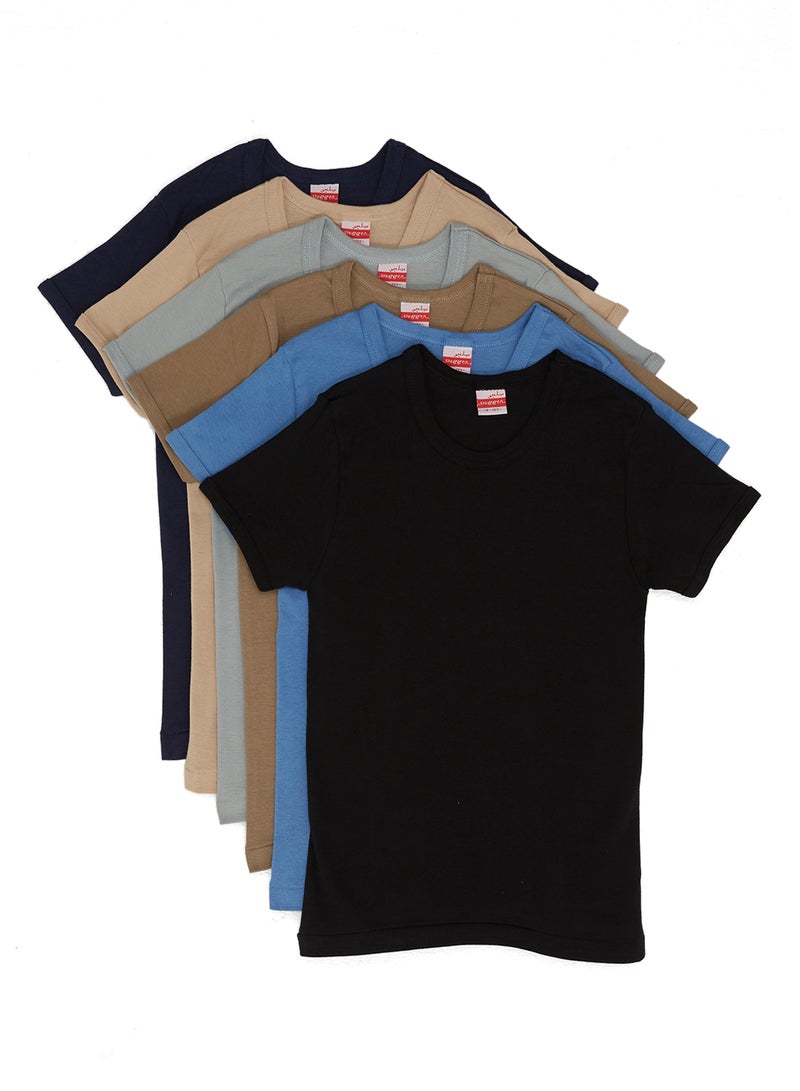 سلاجر قميص داخلي قطني برقبة مستديرة من 6 قطع متعدد الألوان - Image 1