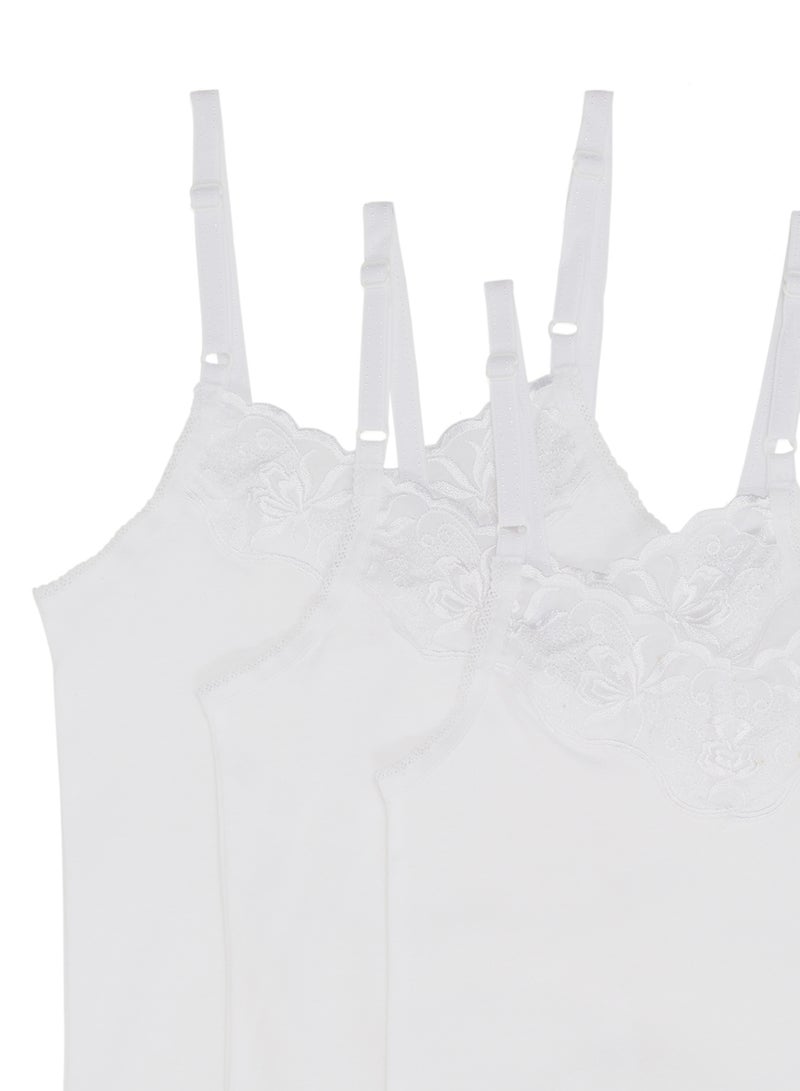 SLUGGER 3-Piece Cotton Camisole With Embroidery White  - Image 3