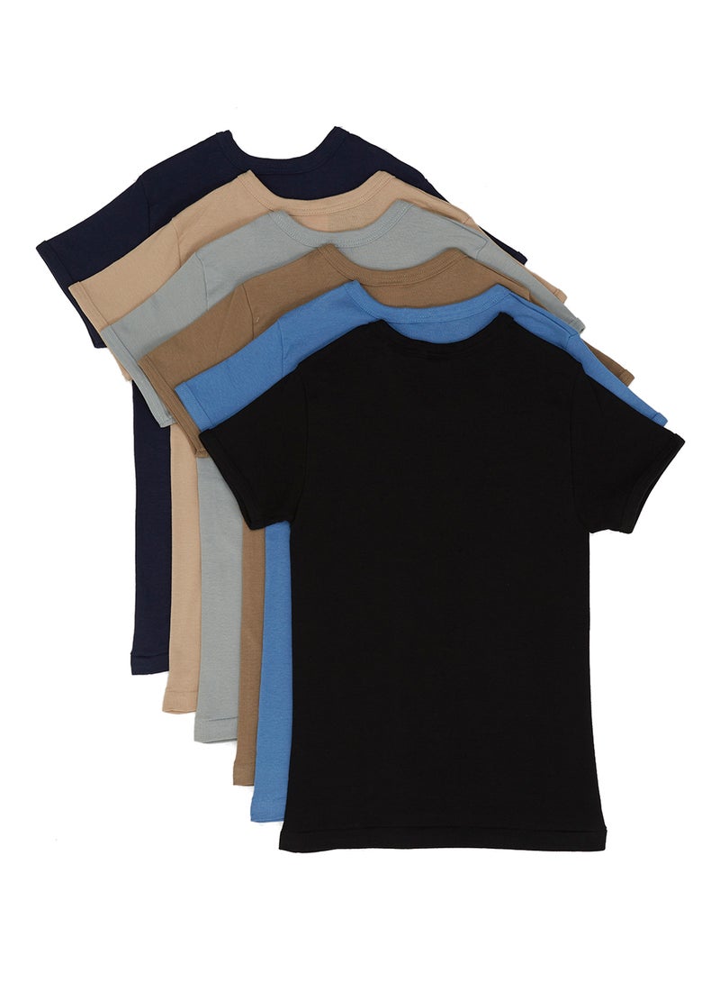 سلاجر قميص داخلي قطني برقبة مستديرة من 6 قطع متعدد الألوان - Image 2