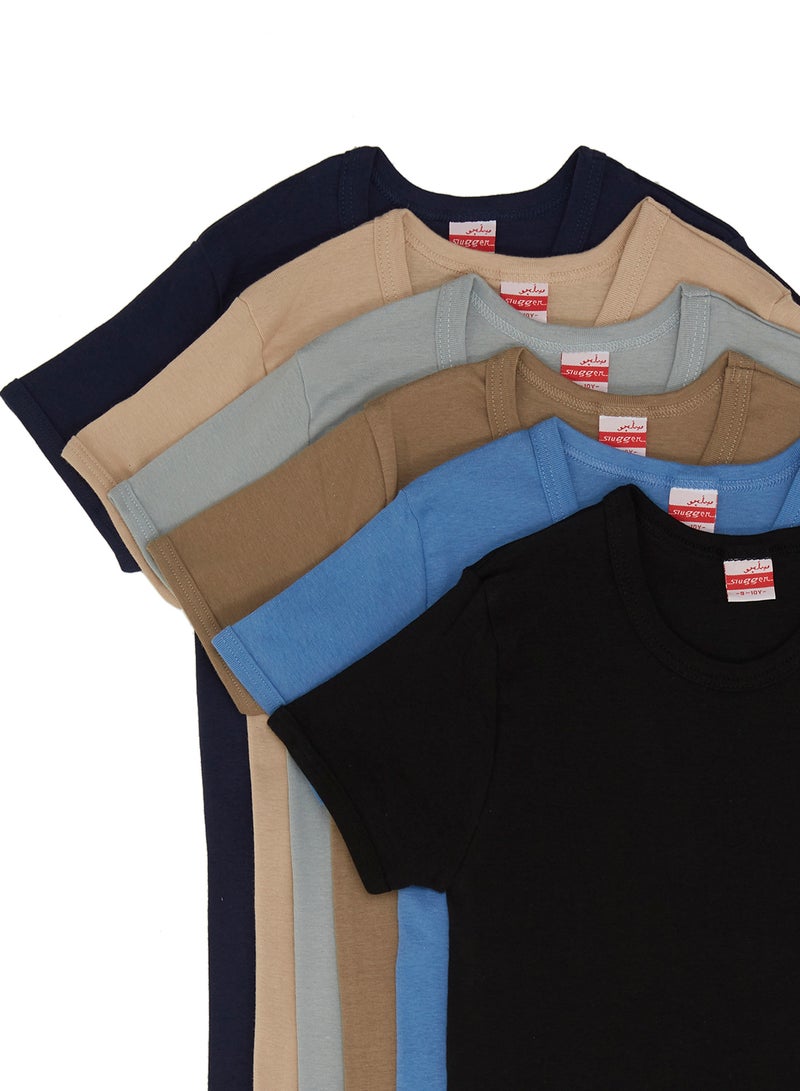 سلاجر قميص داخلي قطني برقبة مستديرة من 6 قطع متعدد الألوان - Image 3