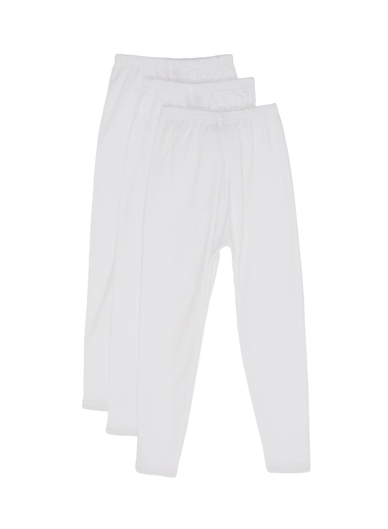 SLUGGER 3-Piece Cotton Leggings With Lace Trim White  - Image 2
