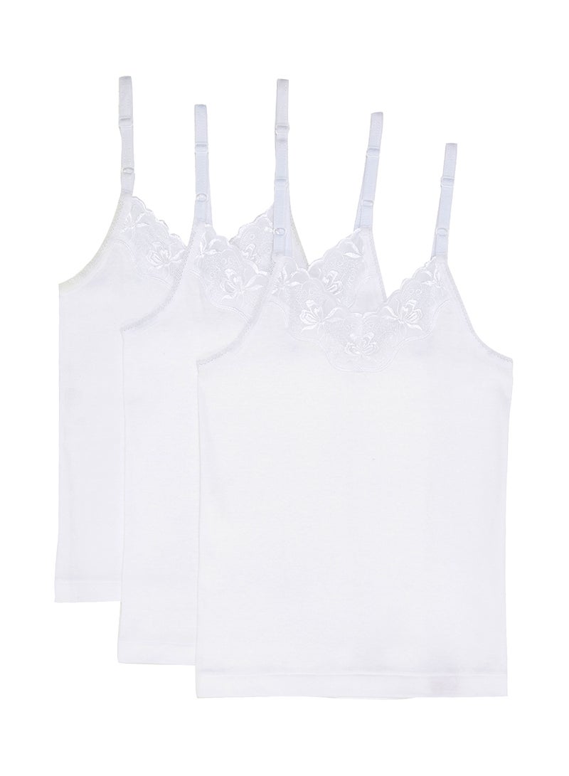 سلاجر 3 قطع من قمصان داخلية نسائية قطنية قصيرة ومطرزة أبيض - Image 1