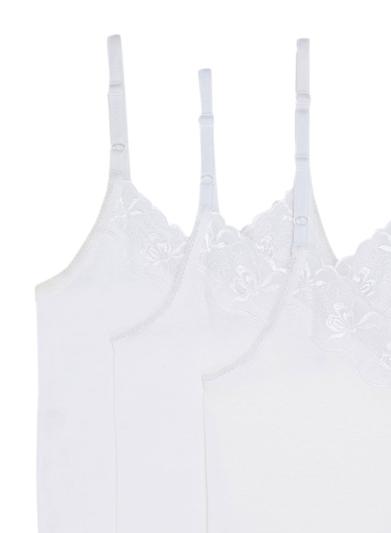 سلاجر 3 قطع من قمصان داخلية نسائية قطنية قصيرة ومطرزة أبيض - Image 3