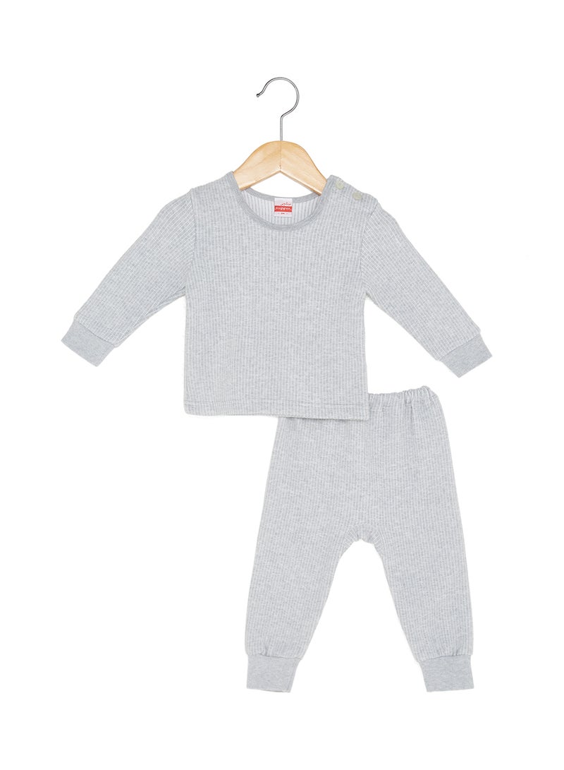 سلاجر طقم تي شيرت وبيجامة قطنية رمادي - Image 1