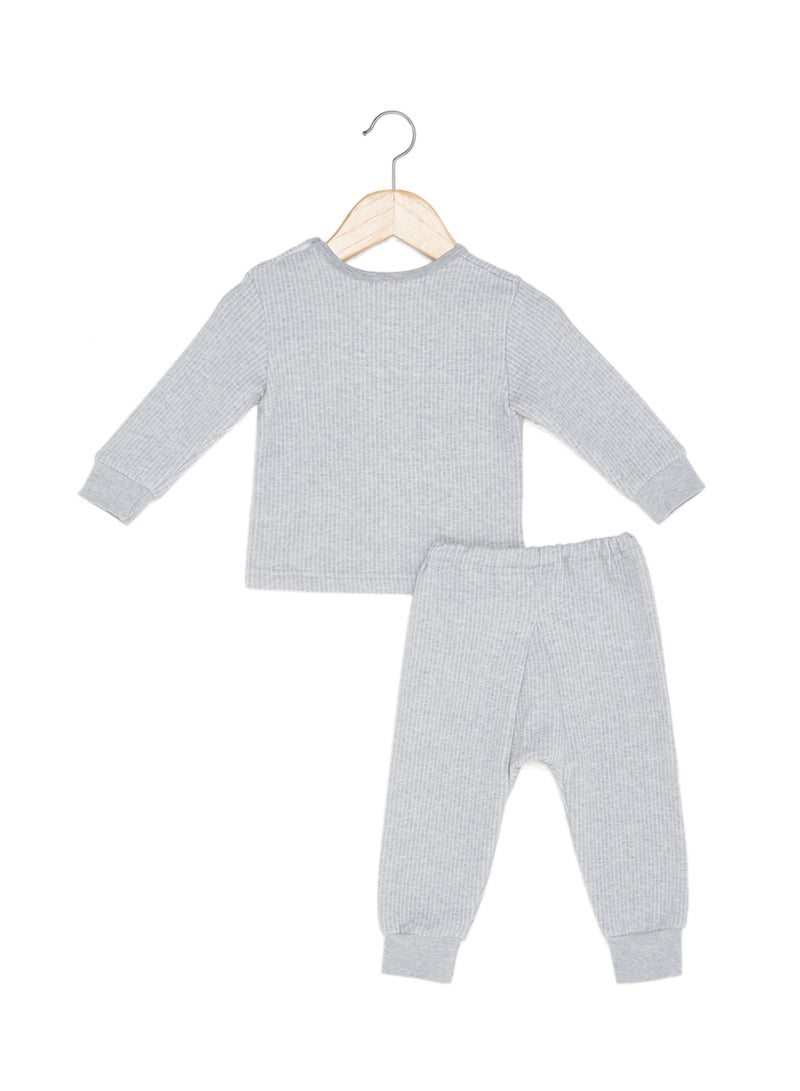 سلاجر طقم تي شيرت وبيجامة قطنية رمادي - Image 2