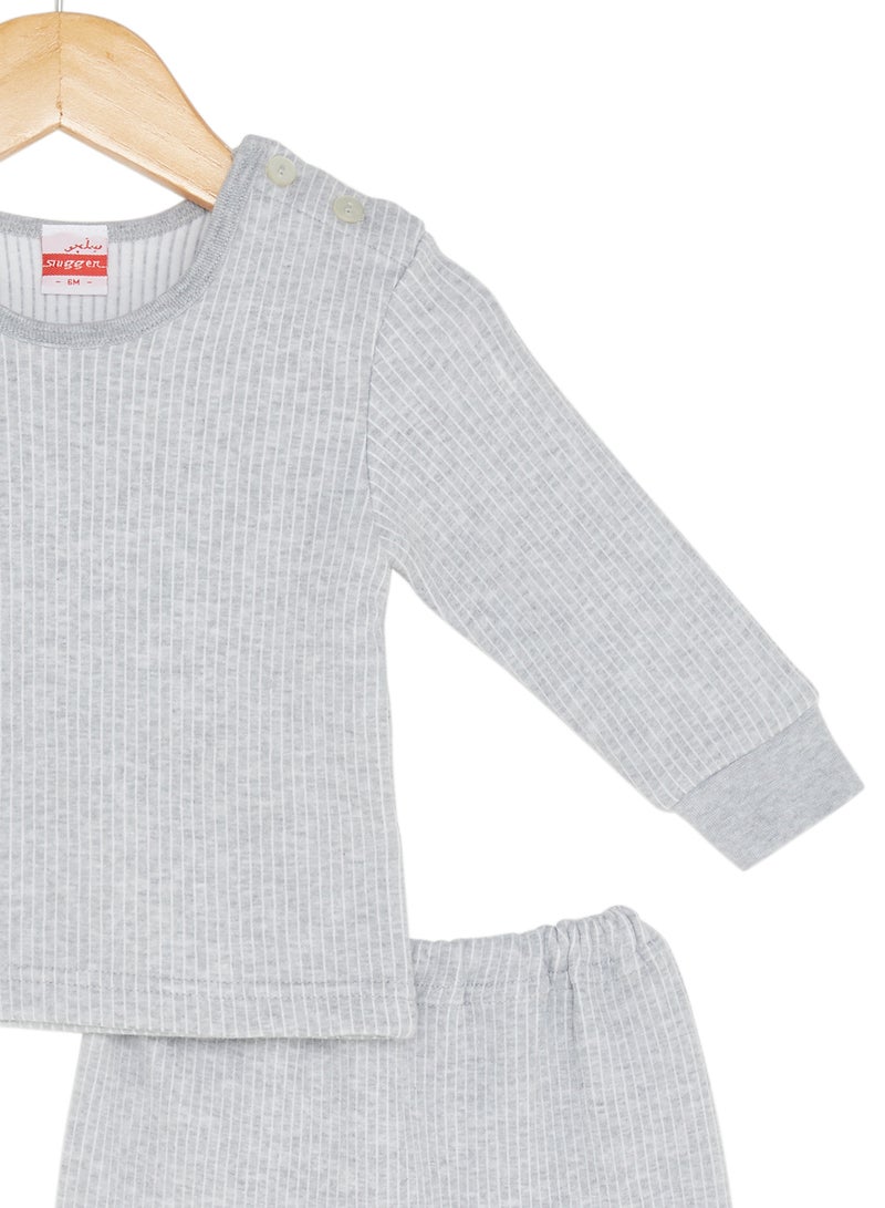 سلاجر طقم تي شيرت وبيجامة قطنية رمادي - Image 3