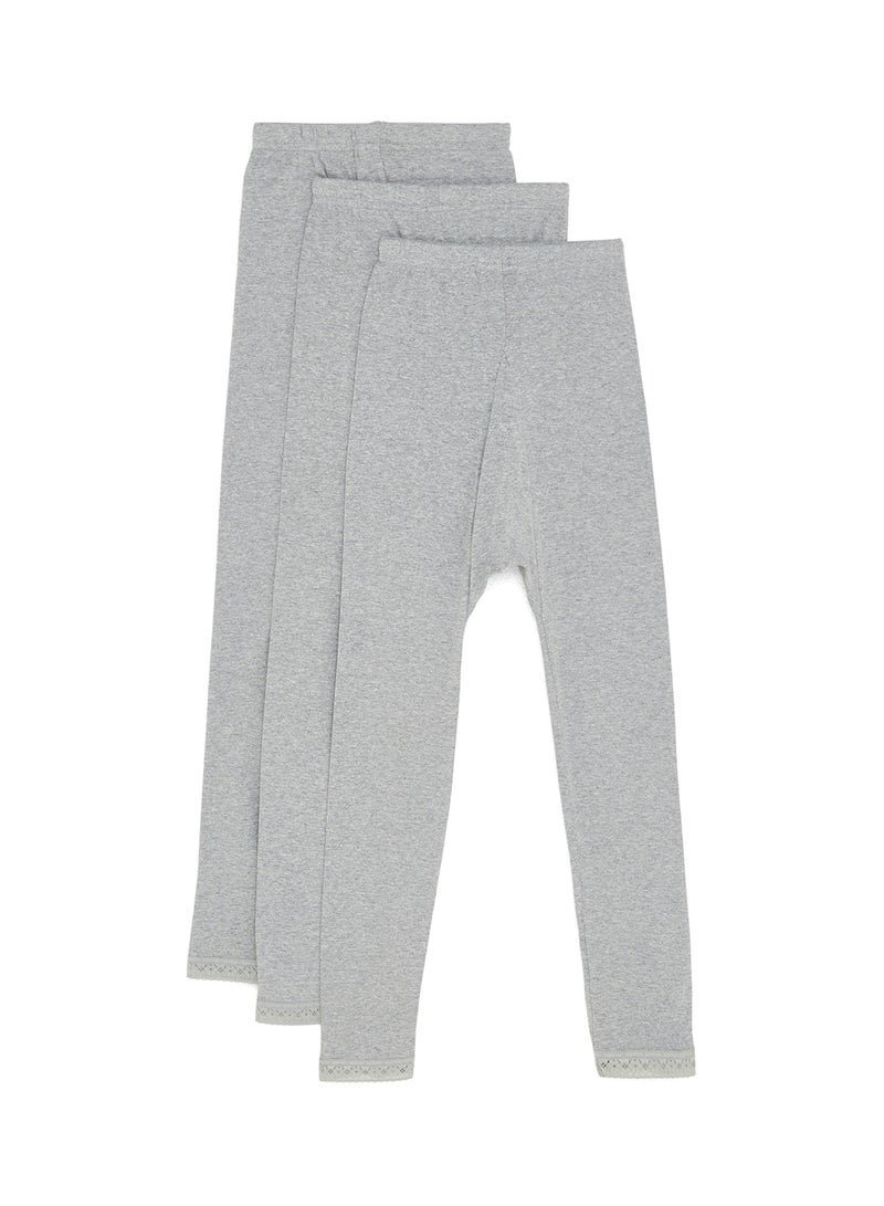 SLUGGER Pack Of 3 Lace Trim Leggings Grey  - Image 2